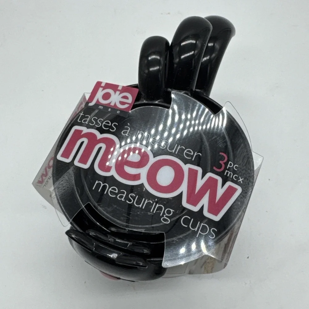Joie Meow Black Cat Stackable Kitchen Measuring Cups 3 Piece Set New